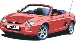 An illustration of a Nightfire Red MGF MGF on a clear background